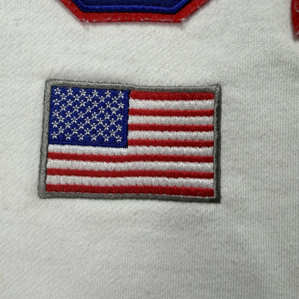 Mighty Fine USA Flag Applique Sweatshirt Men's L White Red Blue Crewneck - Picture 4 of 11